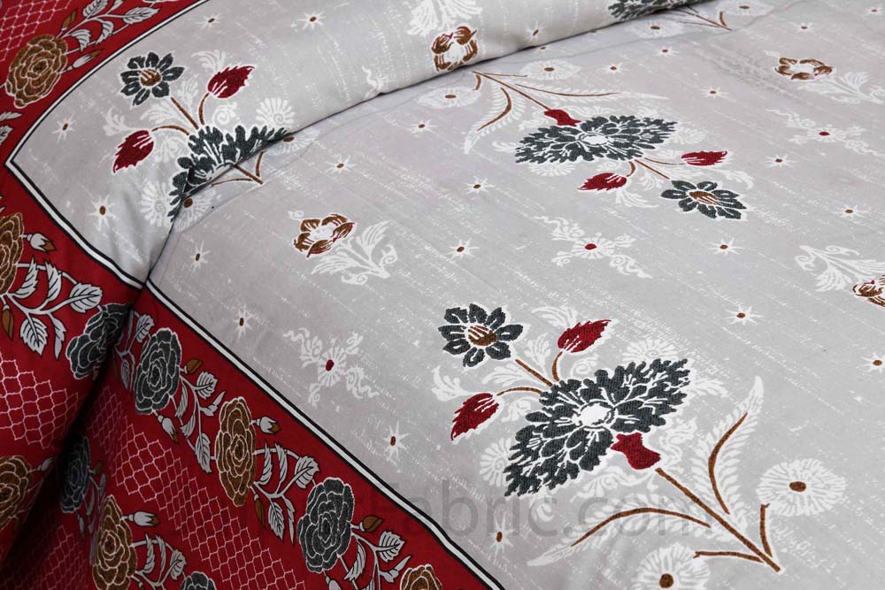 Carnations Red Floral Pure Cotton Double Bedsheet