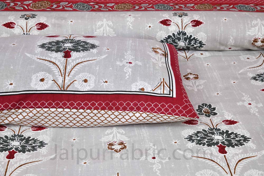 Carnations Red Floral Pure Cotton Double Bedsheet