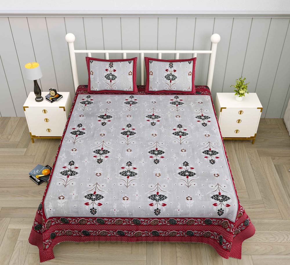 Carnations Red Floral Pure Cotton Double Bedsheet