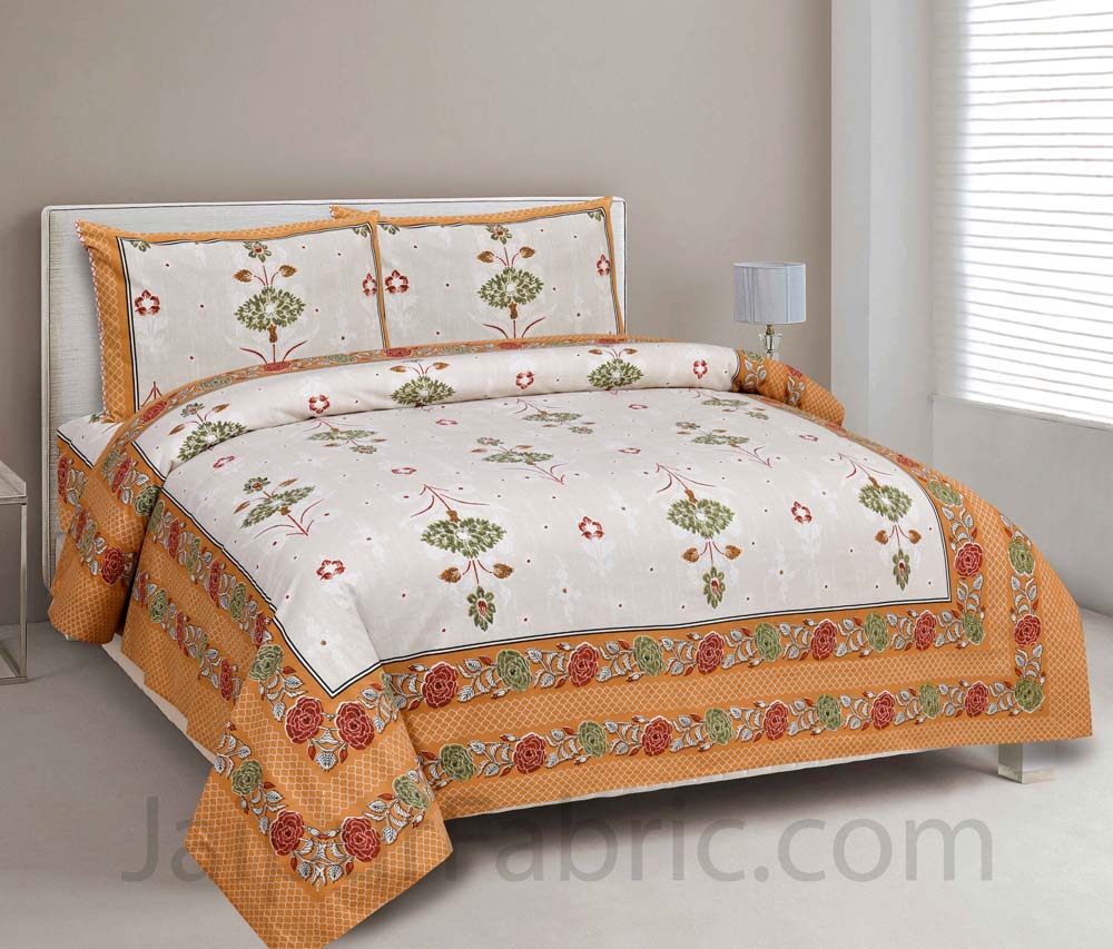 Carnations Yellow Floral Pure Cotton Double Bedsheet