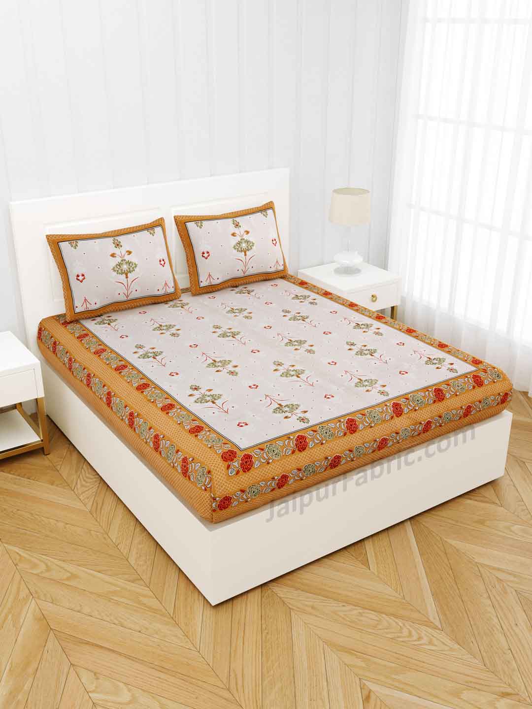 Carnations Yellow Floral Pure Cotton Double Bedsheet