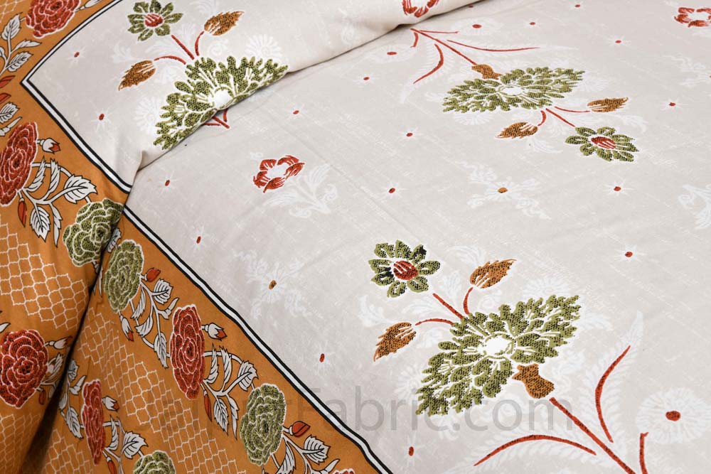 Carnations Yellow Floral Pure Cotton Double Bedsheet