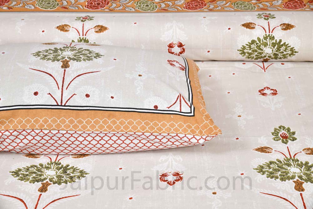 Carnations Yellow Floral Pure Cotton Double Bedsheet