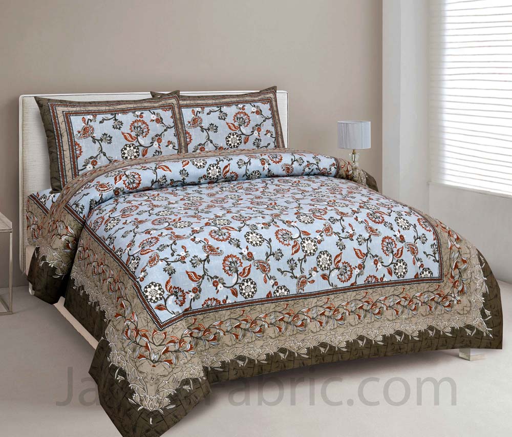 Royal Heritage EarthBrown Flower Pure Cotton Double Bedsheet