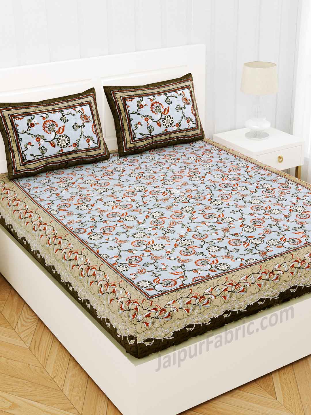 Royal Heritage EarthBrown Flower Pure Cotton Double Bedsheet