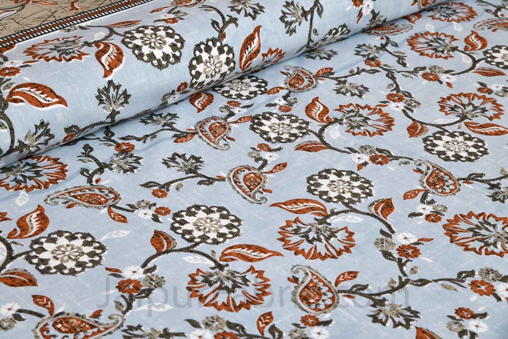 Royal Heritage EarthBrown Flower Pure Cotton Double Bedsheet