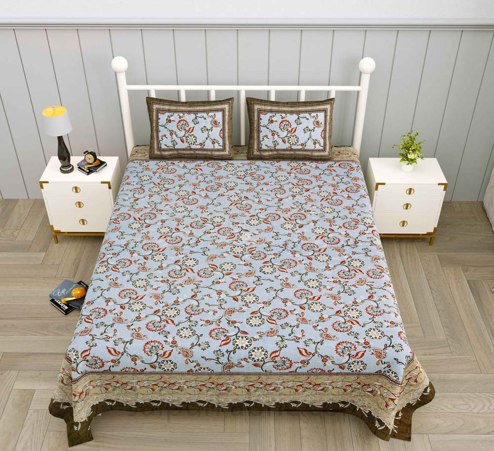 Royal Heritage EarthBrown Flower Pure Cotton Double Bedsheet