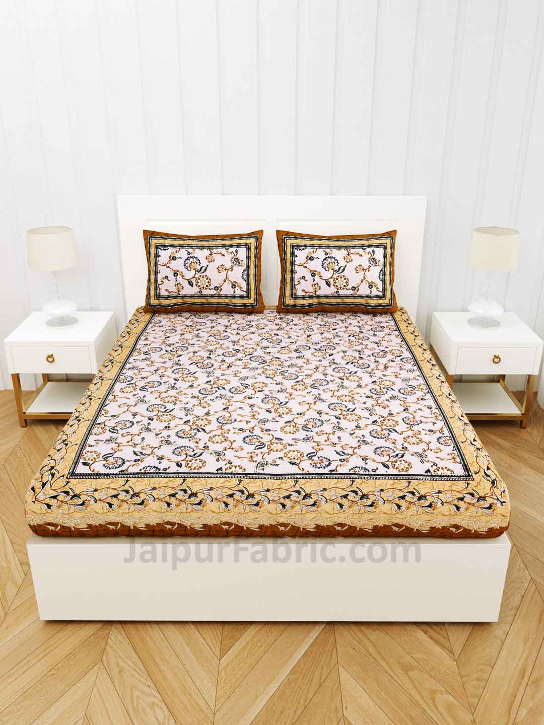 Royal Heritage MustardSky Pure Cotton Double Bedsheet