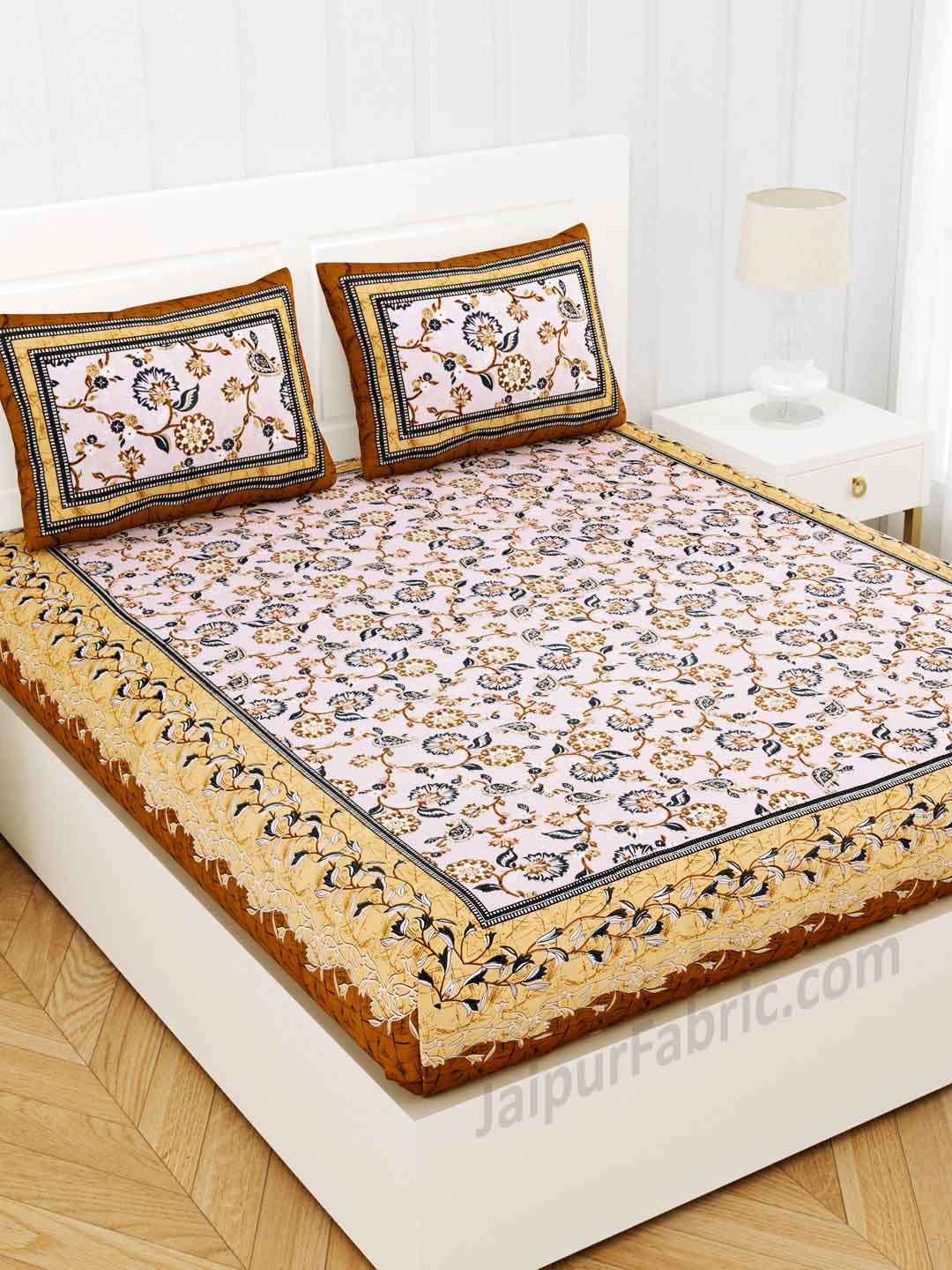 Royal Heritage MustardSky Pure Cotton Double Bedsheet