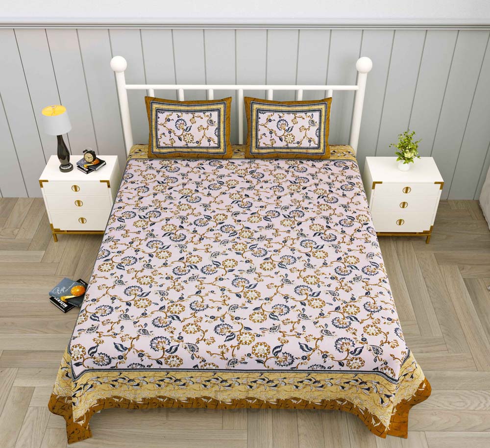 Royal Heritage MustardSky Pure Cotton Double Bedsheet