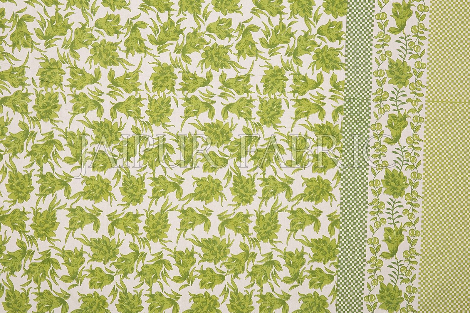 Green Border Flower Pattern Screen Print Cotton Double Bed Sheet