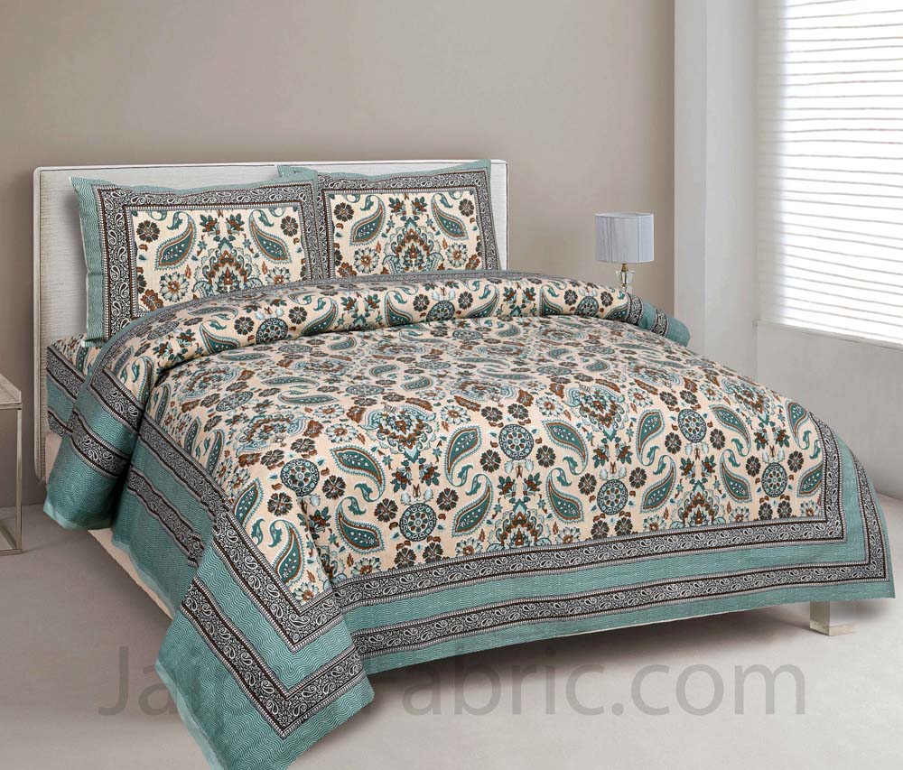 Traditional Retro SeaBlue Pure cotton Double Bedsheet