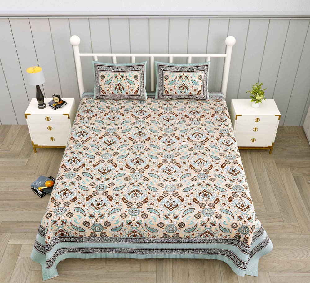 Traditional Retro SeaBlue Pure cotton Double Bedsheet