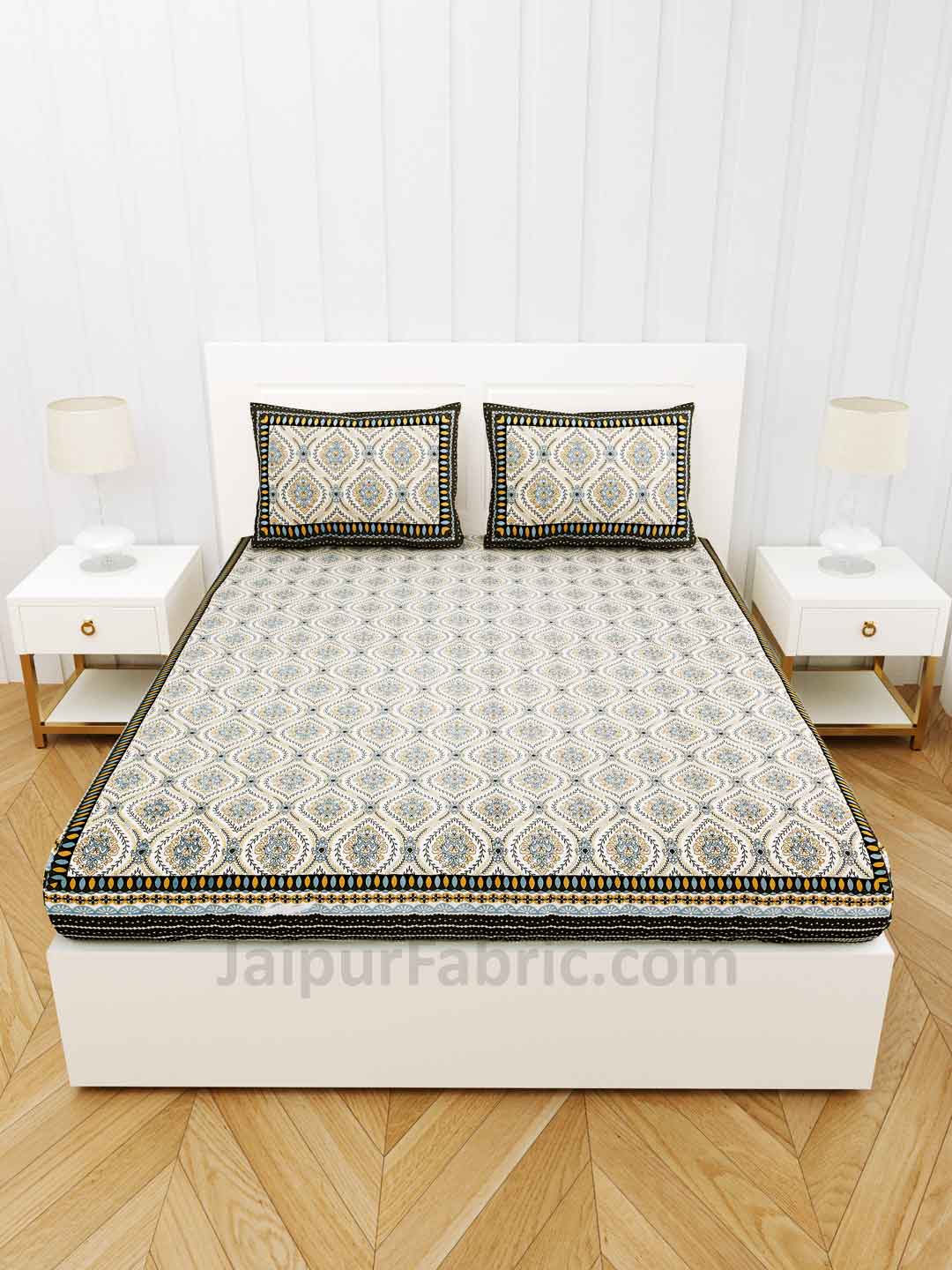 Mangal Jaal Grey Pure Cotton Double Bedsheet