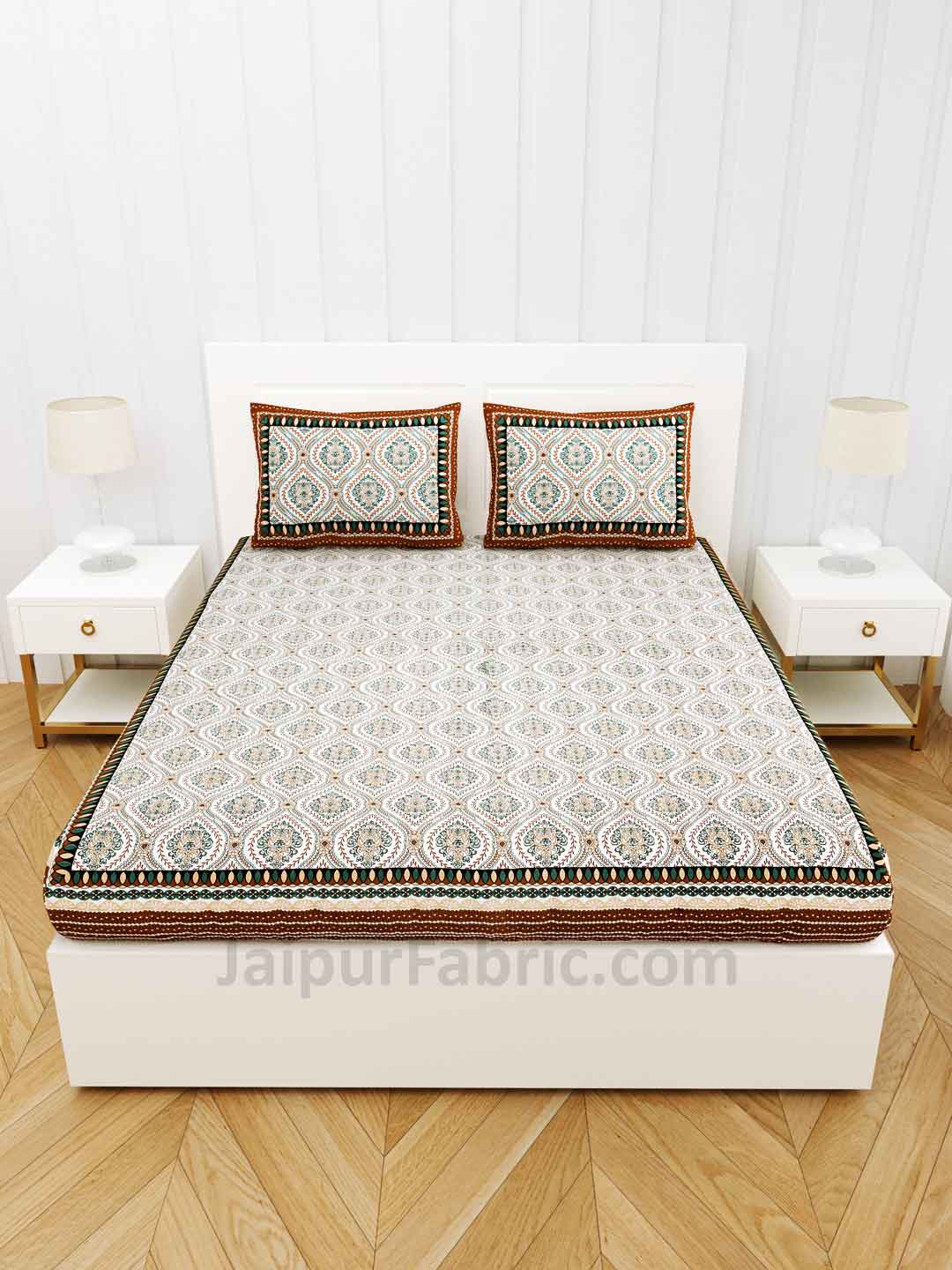 Mangal Jaal Brown Cotton Double Bedsheet