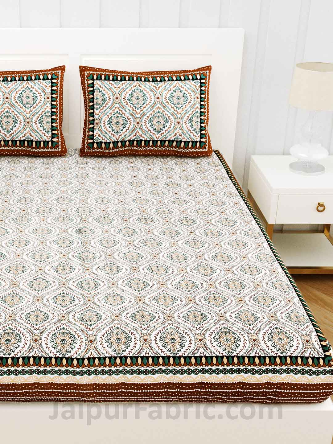 Mangal Jaal Brown Cotton Double Bedsheet