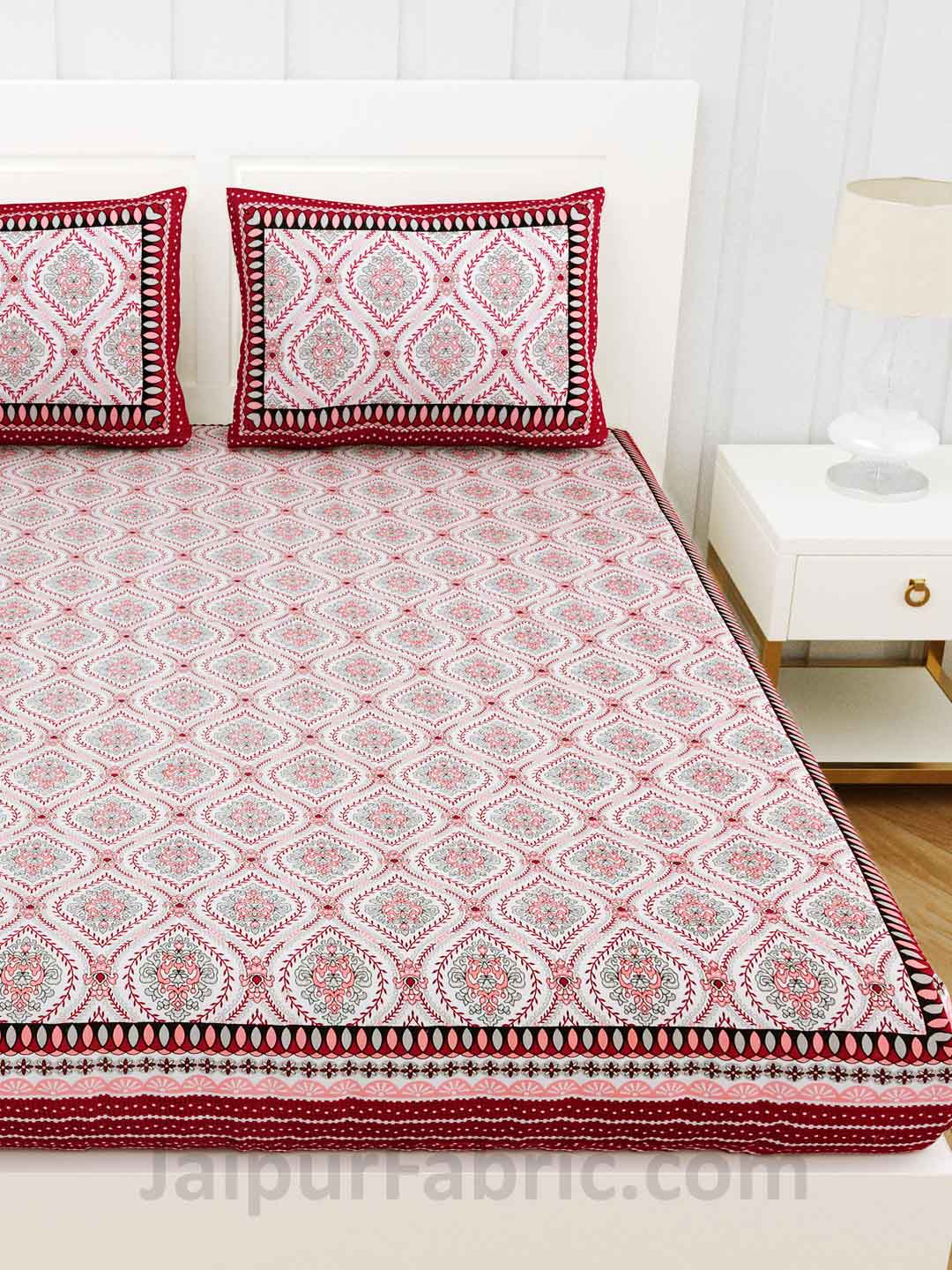 Mangal Jaal Pink Pure Cotton Double Bedsheet