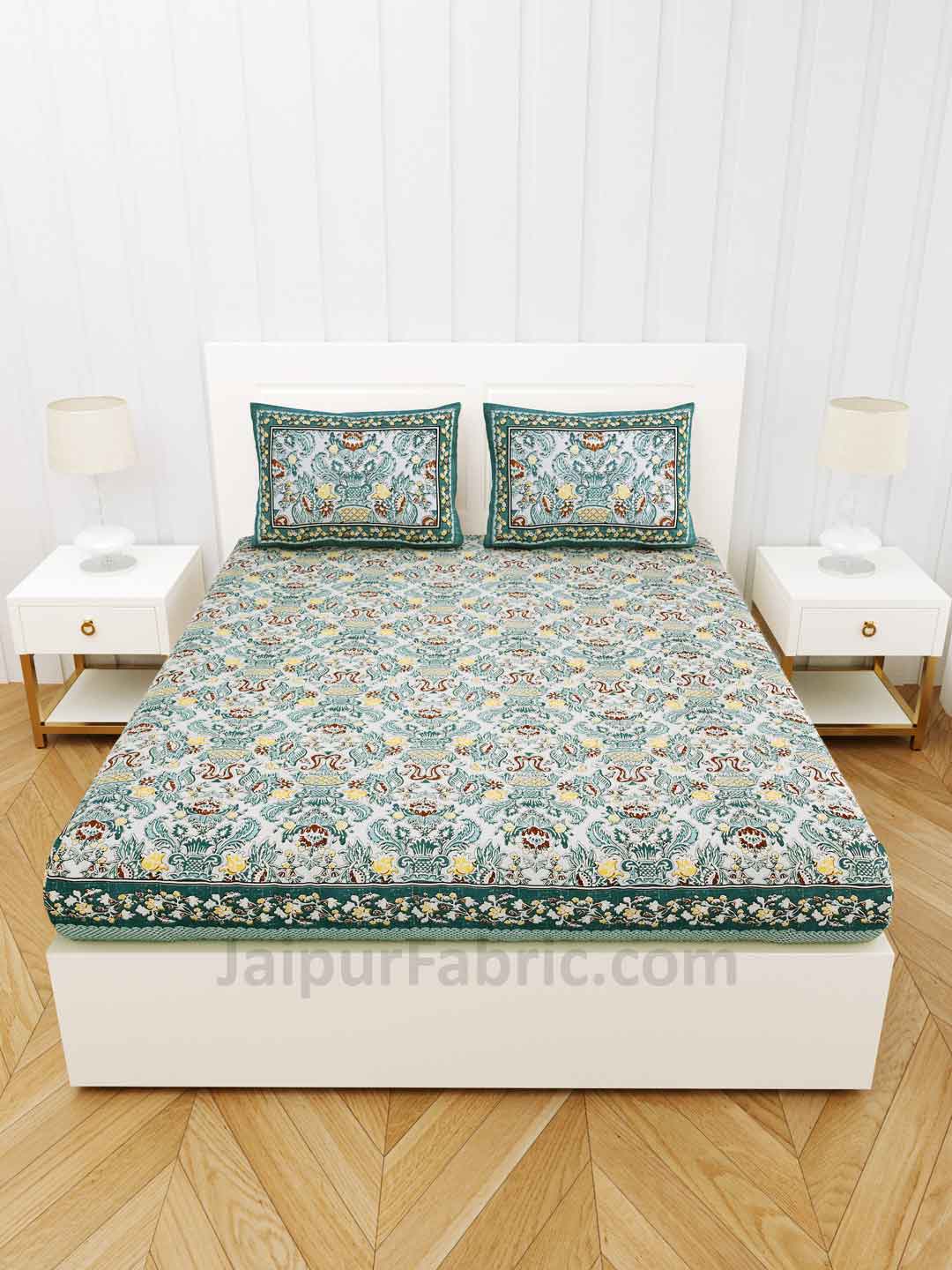 Artistic Culture Green Pure Cotton Double Bedsheet