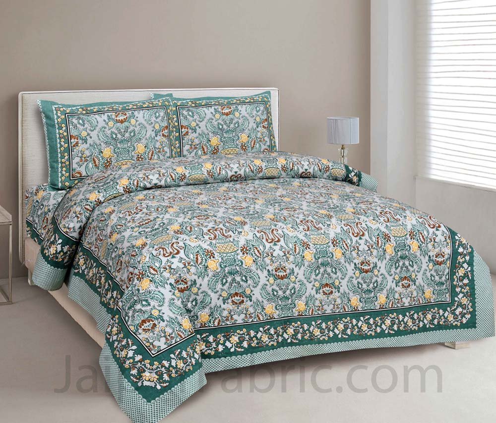 Artistic Culture Green Pure Cotton Double Bedsheet