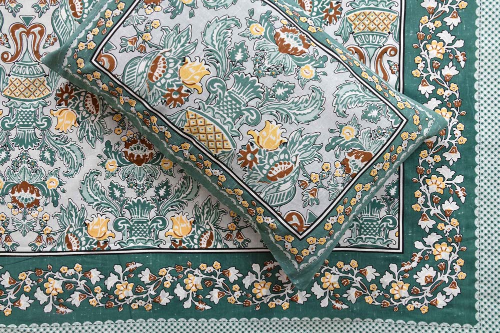 Artistic Culture Green Pure Cotton Double Bedsheet