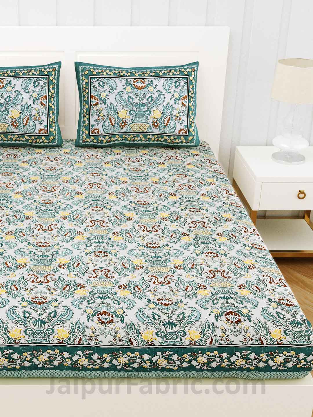 Artistic Culture Green Pure Cotton Double Bedsheet