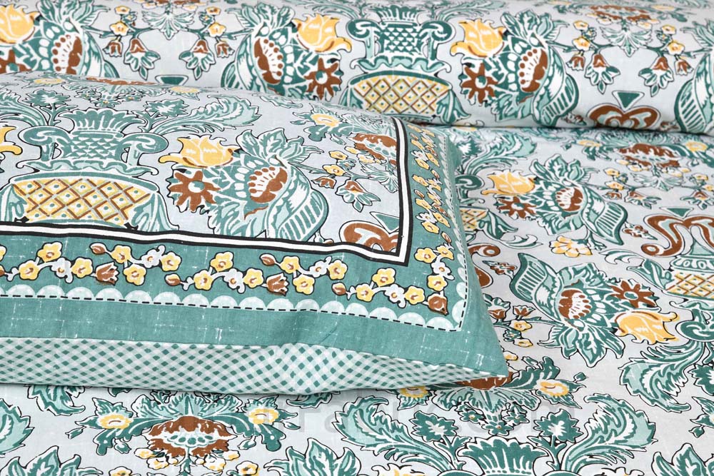 Artistic Culture Green Pure Cotton Double Bedsheet