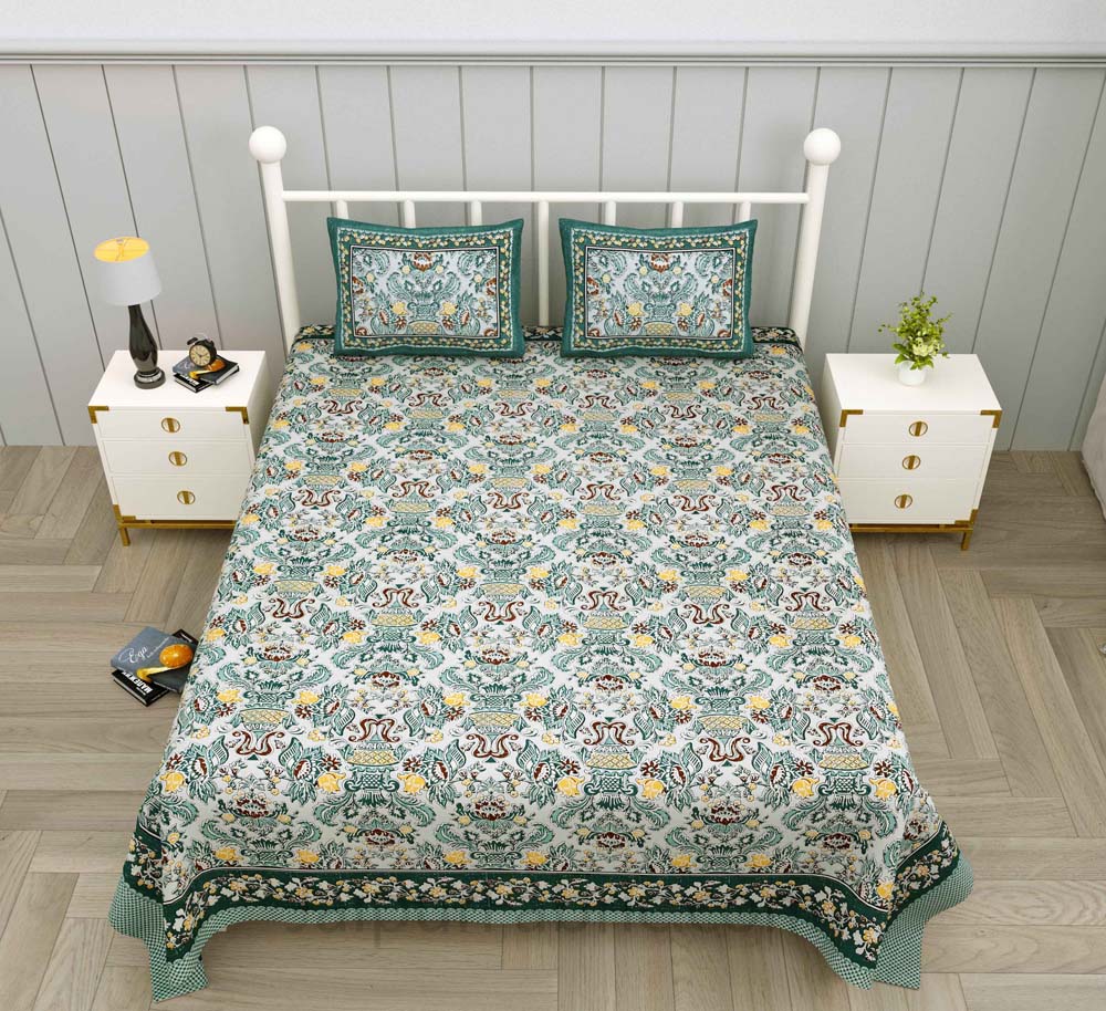 Artistic Culture Green Pure Cotton Double Bedsheet