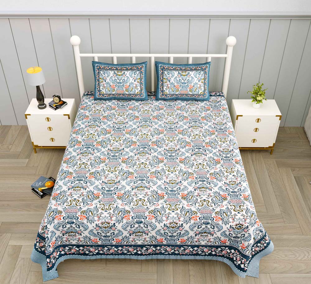 Artistic Culture Blue Pure Cotton Double Bedsheet