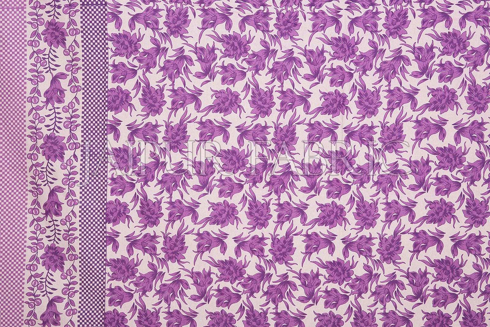 Purple Border Flower Pattern Screen Print Cotton Double Bed Sheet