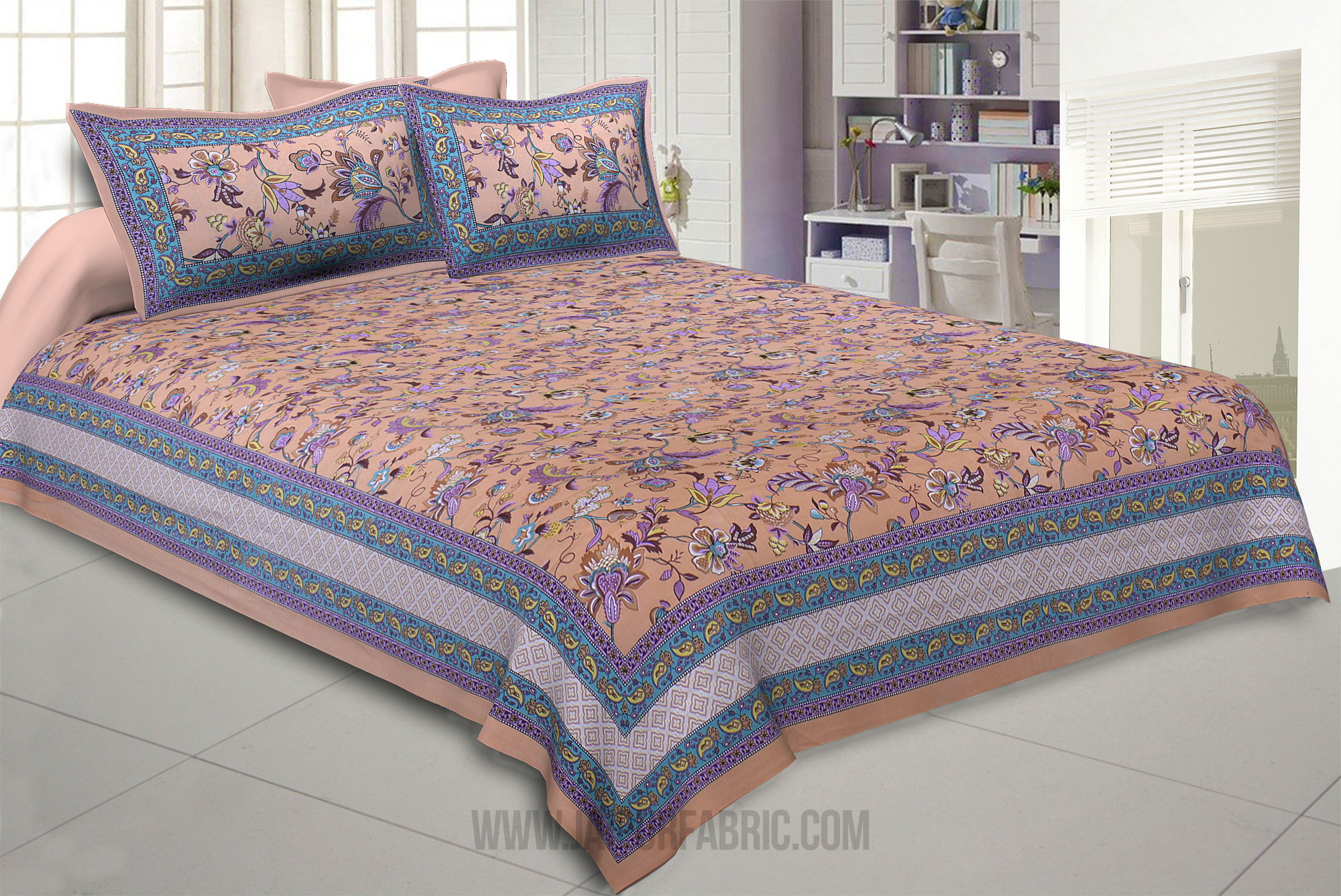 Panoramic Vista Pastel Peach Double Bedsheet