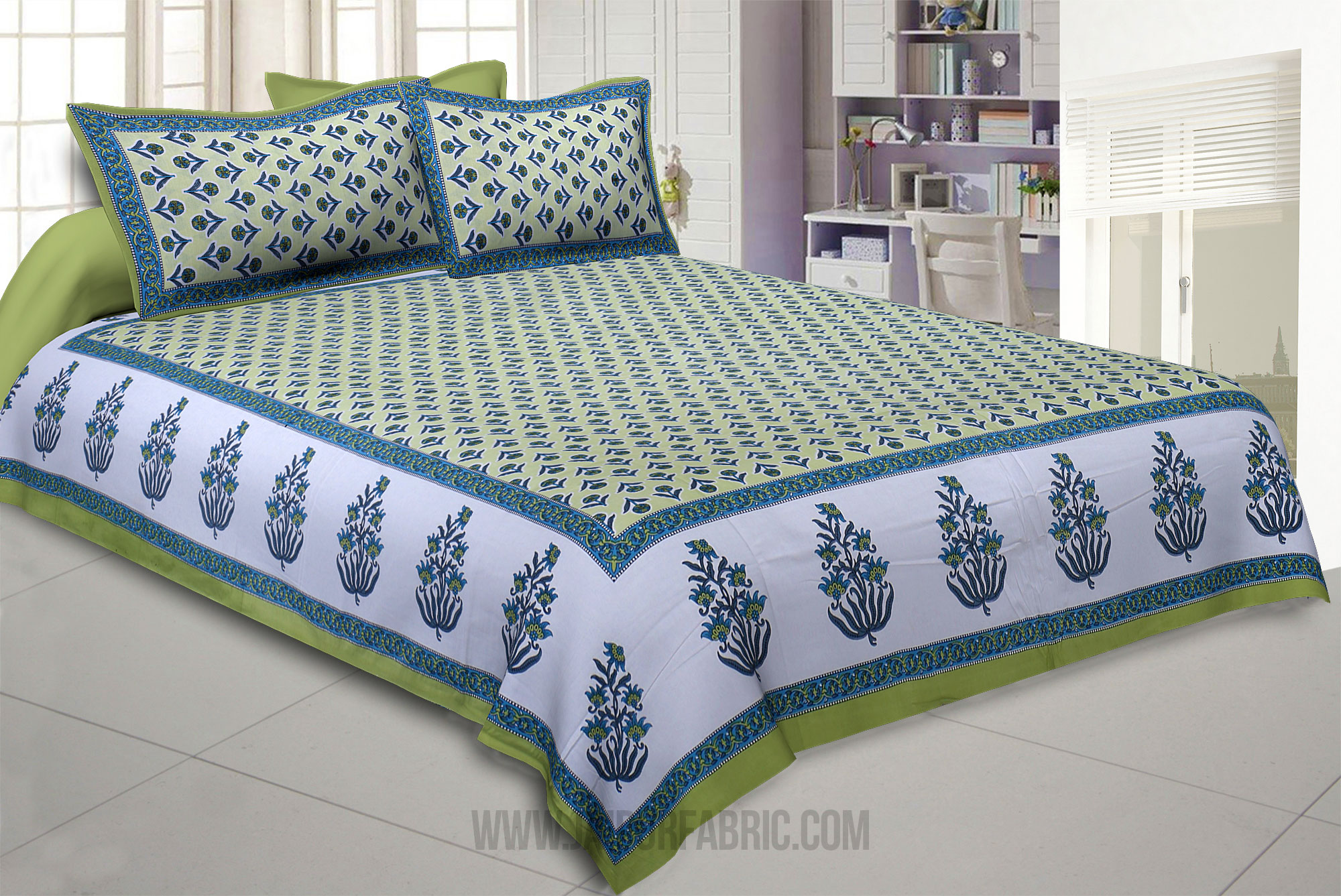 Pleasant Pedicel Green Double Bedsheet