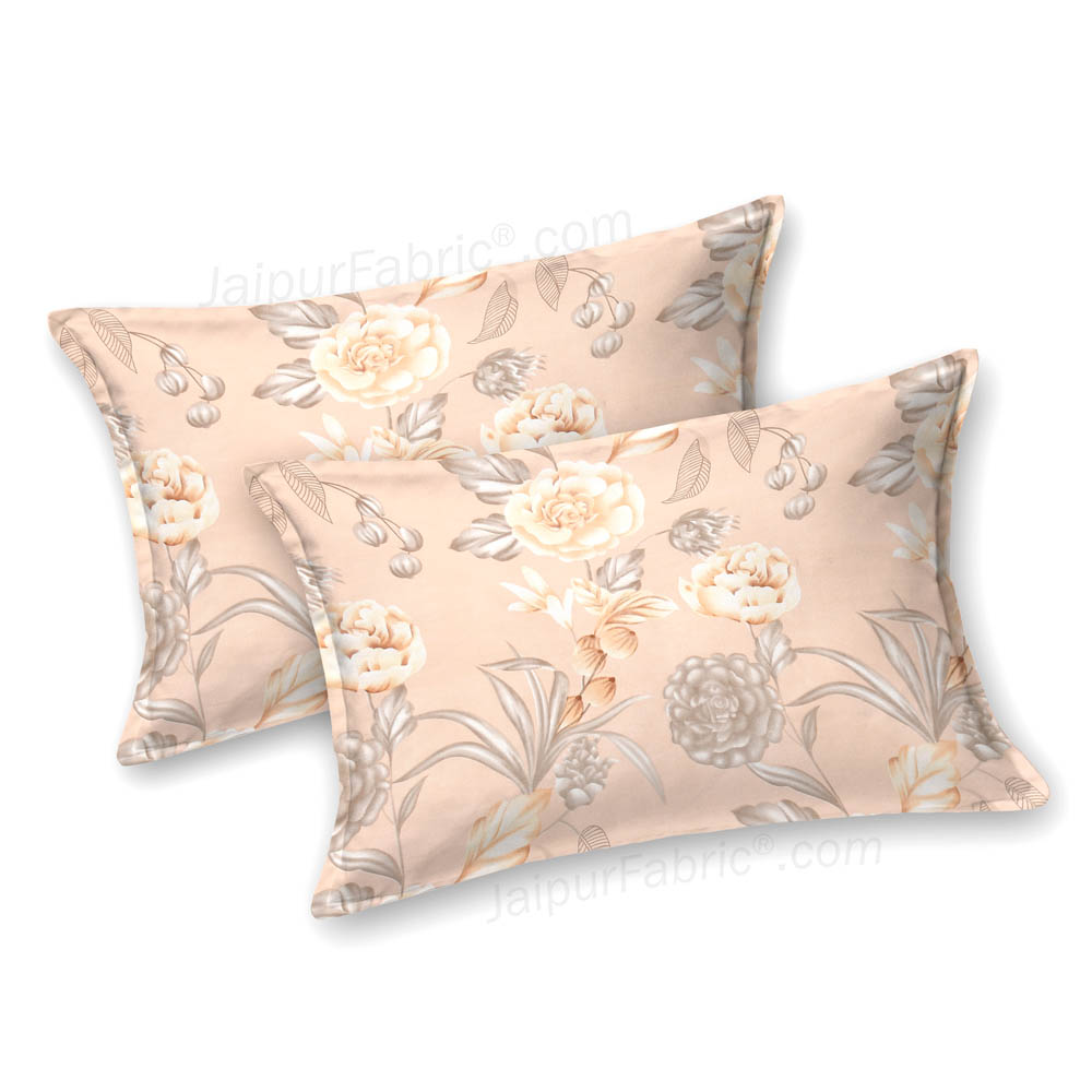 Pretty Peach Floral Poly Cotton Double BedSheet