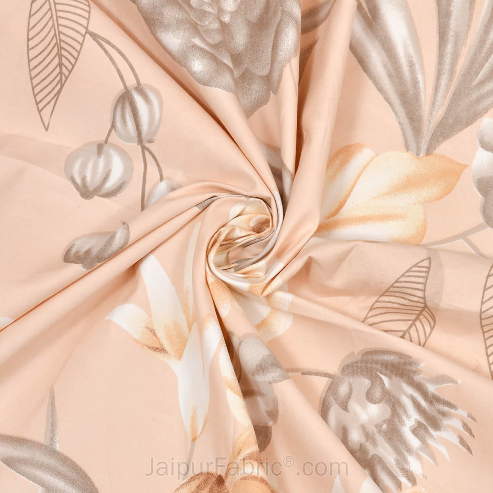 Pretty Peach Floral Poly Cotton Double BedSheet