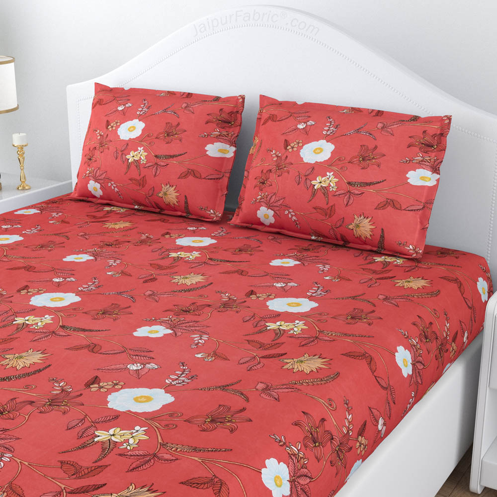 Sunset Bloom Poly Cotton Double BedSheet