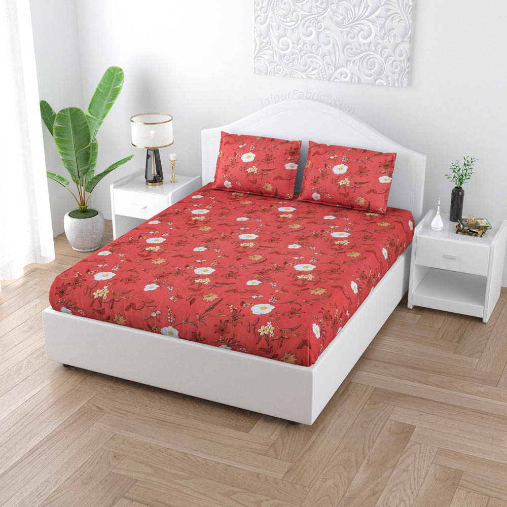 Sunset Bloom Poly Cotton Double BedSheet