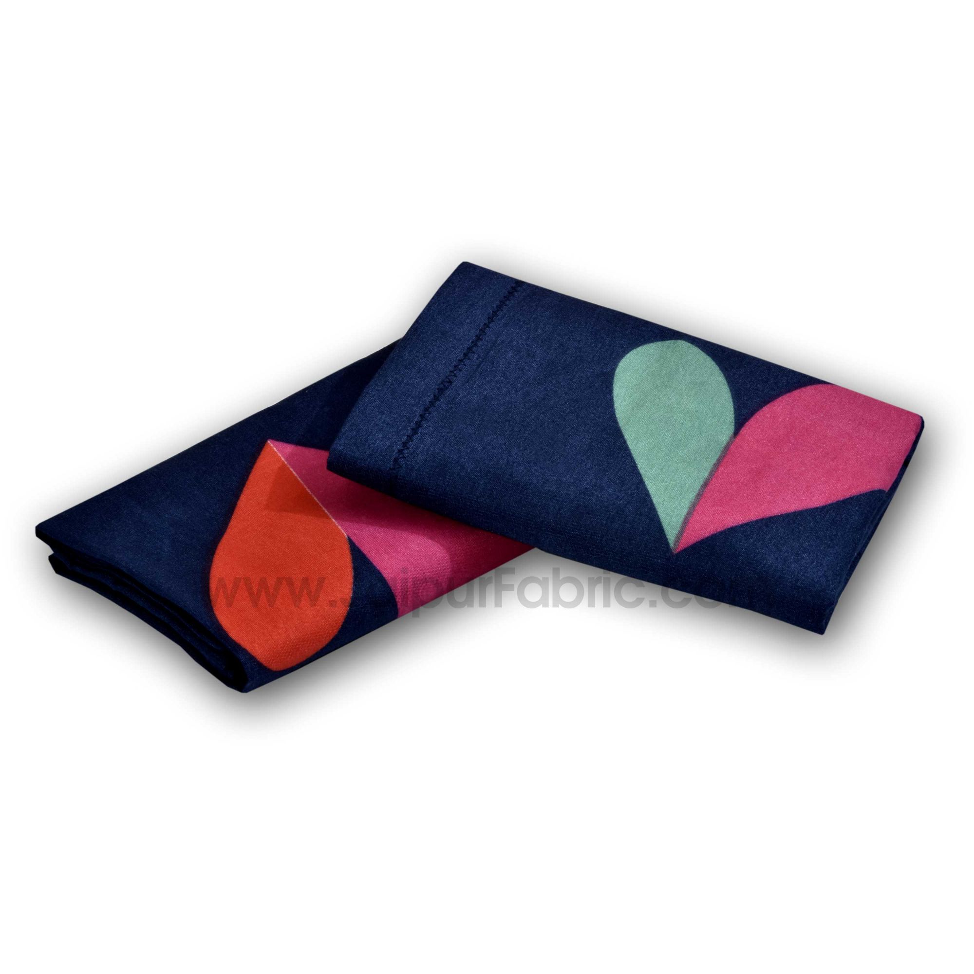 Navy Blue Shade with Multicolored Hearts Design Double Bedsheet