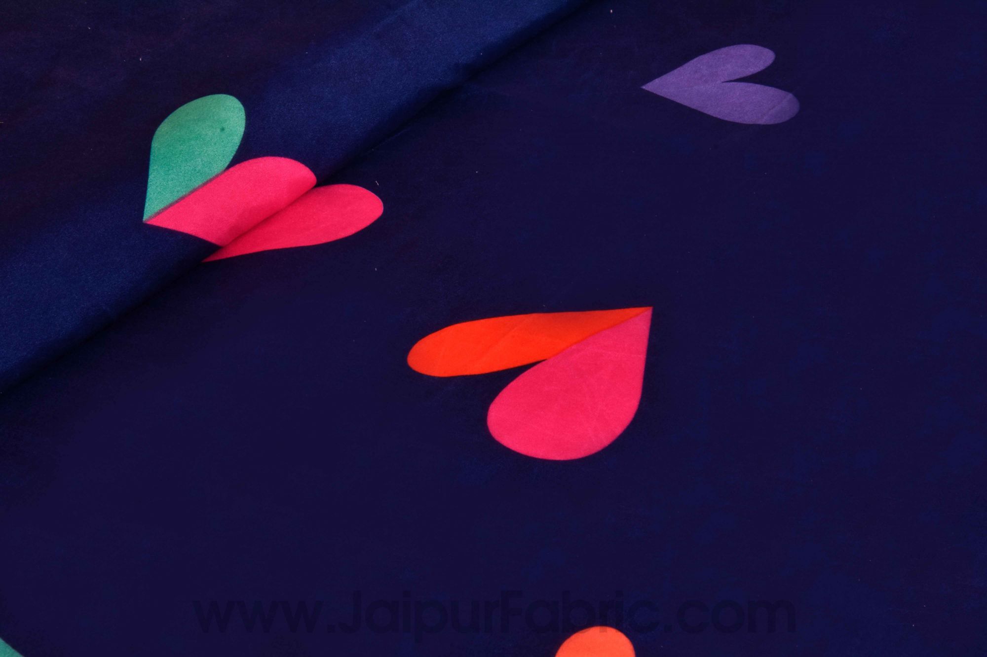 Navy Blue Shade with Multicolored Hearts Design Double Bedsheet