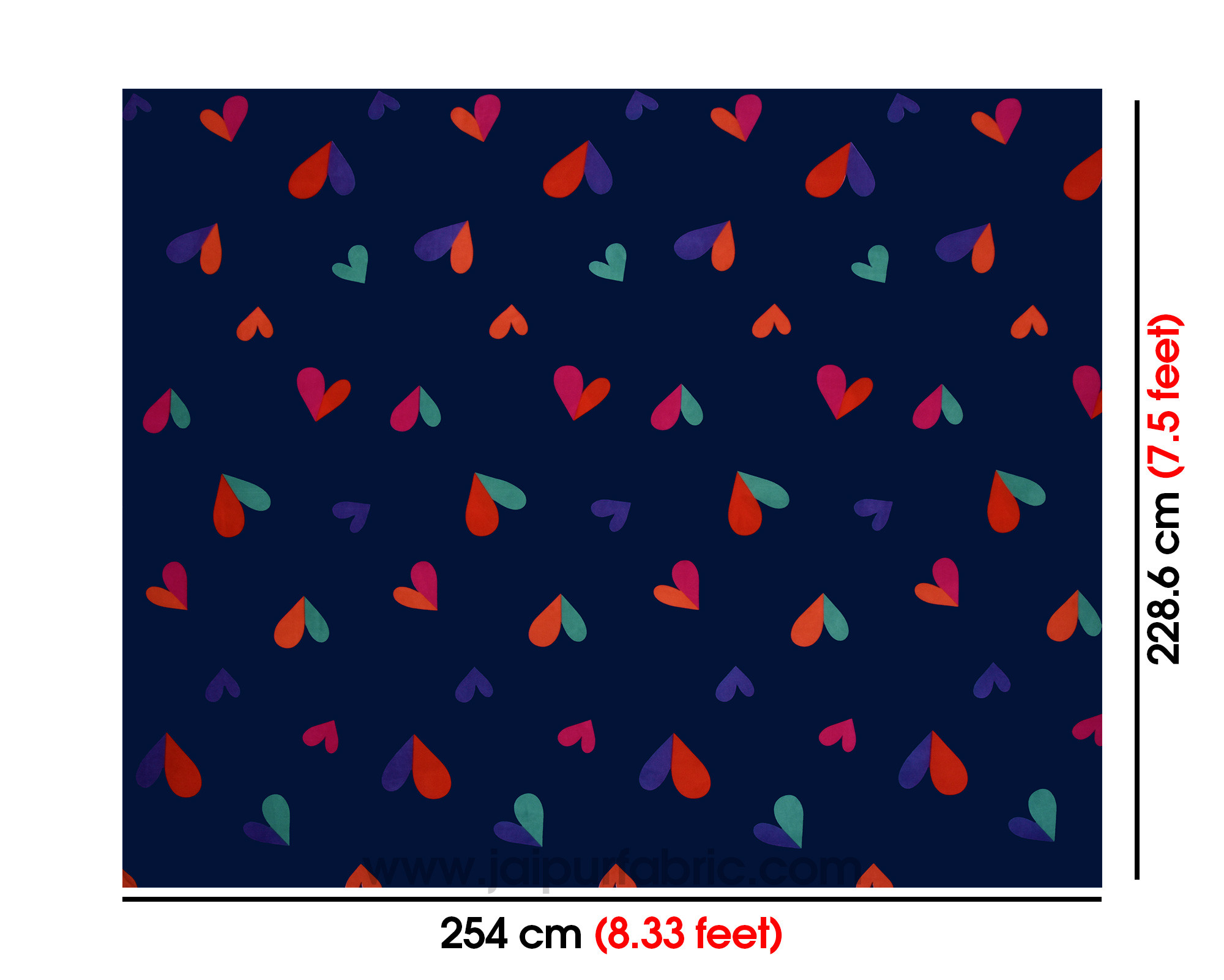 Navy Blue Shade with Multicolored Hearts Design Double Bedsheet