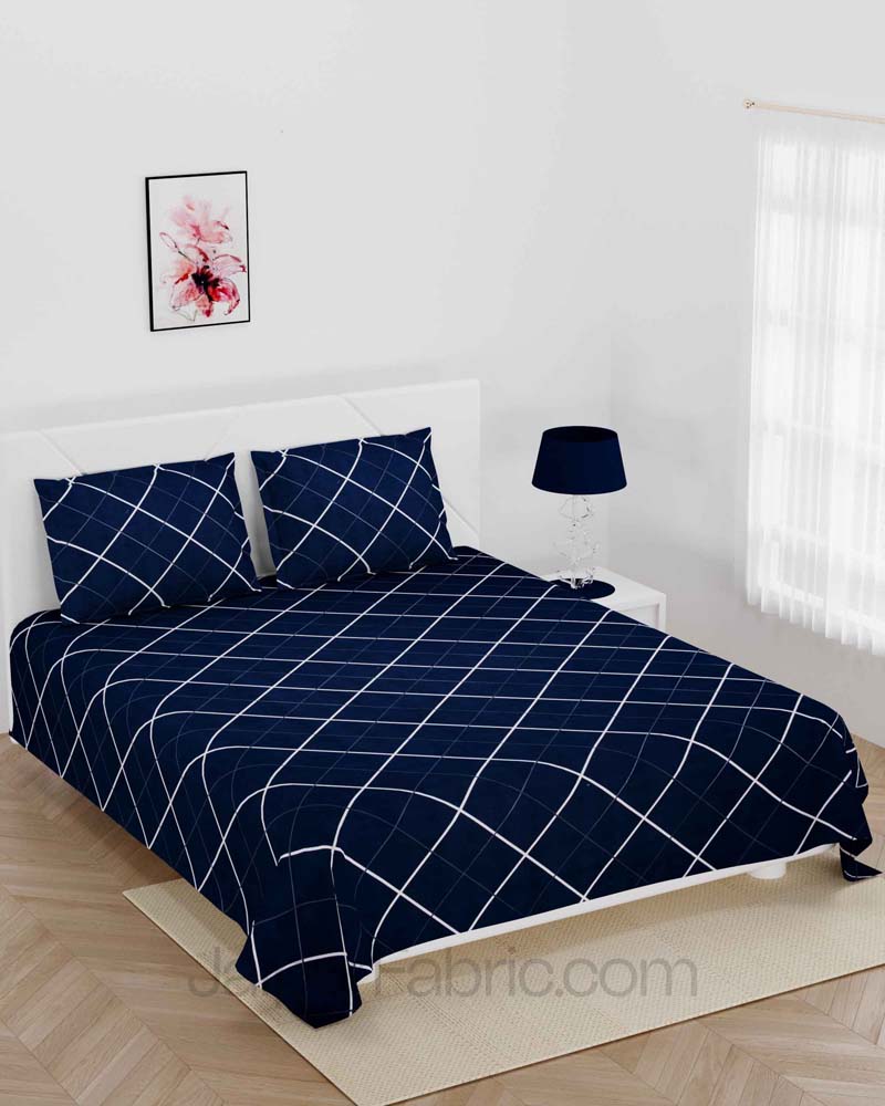 Navy Blue Lining Super Soft Double Bedsheet