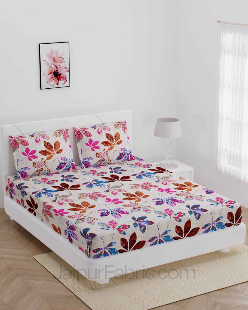 Cremish Multi Leaf Super Soft Double Bedsheet