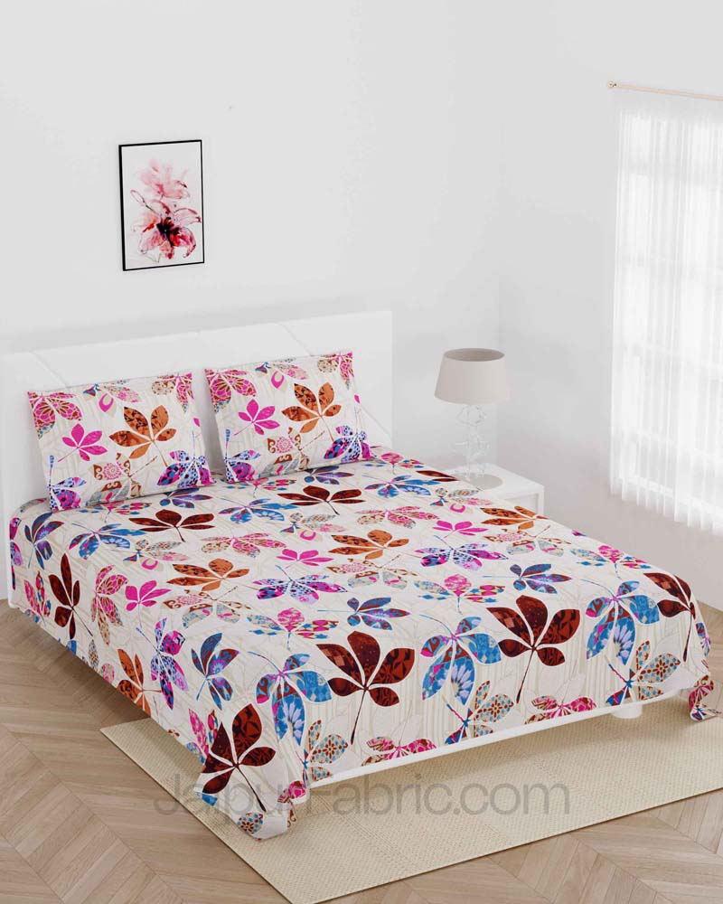 Cremish Multi Leaf Super Soft Double Bedsheet