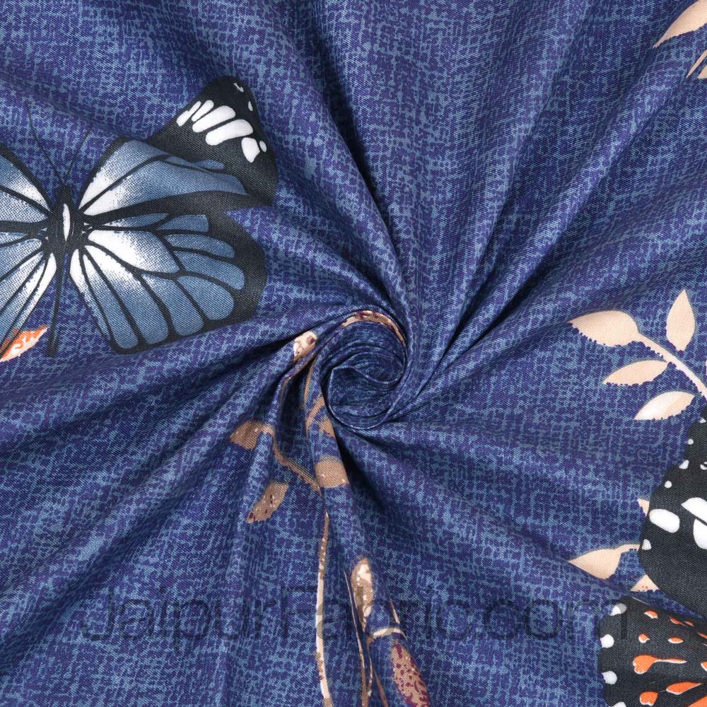 Navy Blue Butterfly Super Soft Double Bedsheet