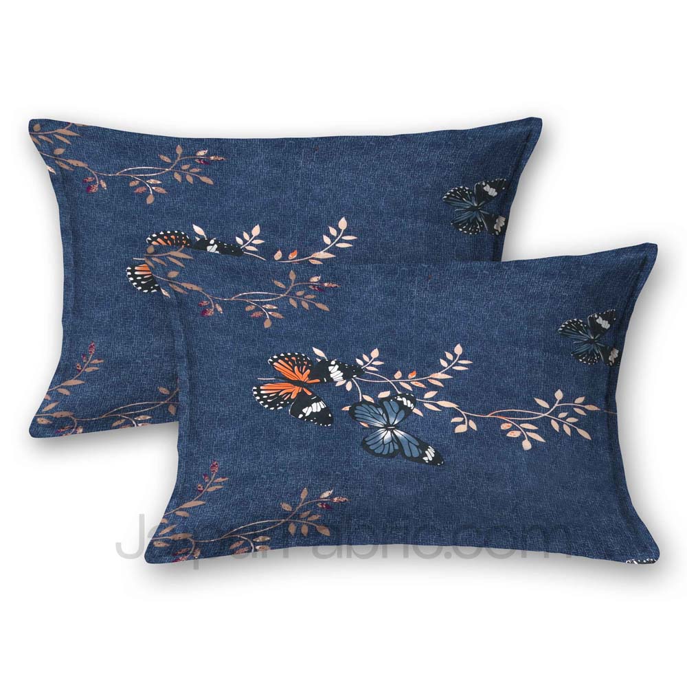 Navy Blue Butterfly Super Soft Double Bedsheet