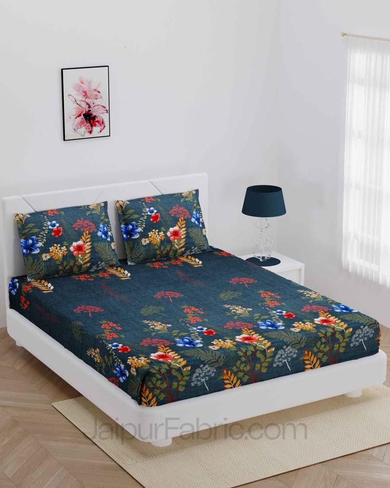 Grey Color Multi Leaf Super Soft Double Bedsheet