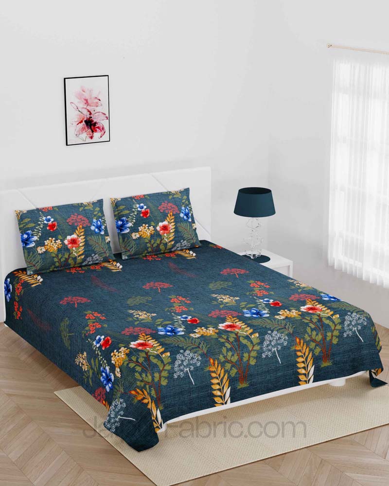 Grey Color Multi Leaf Super Soft Double Bedsheet