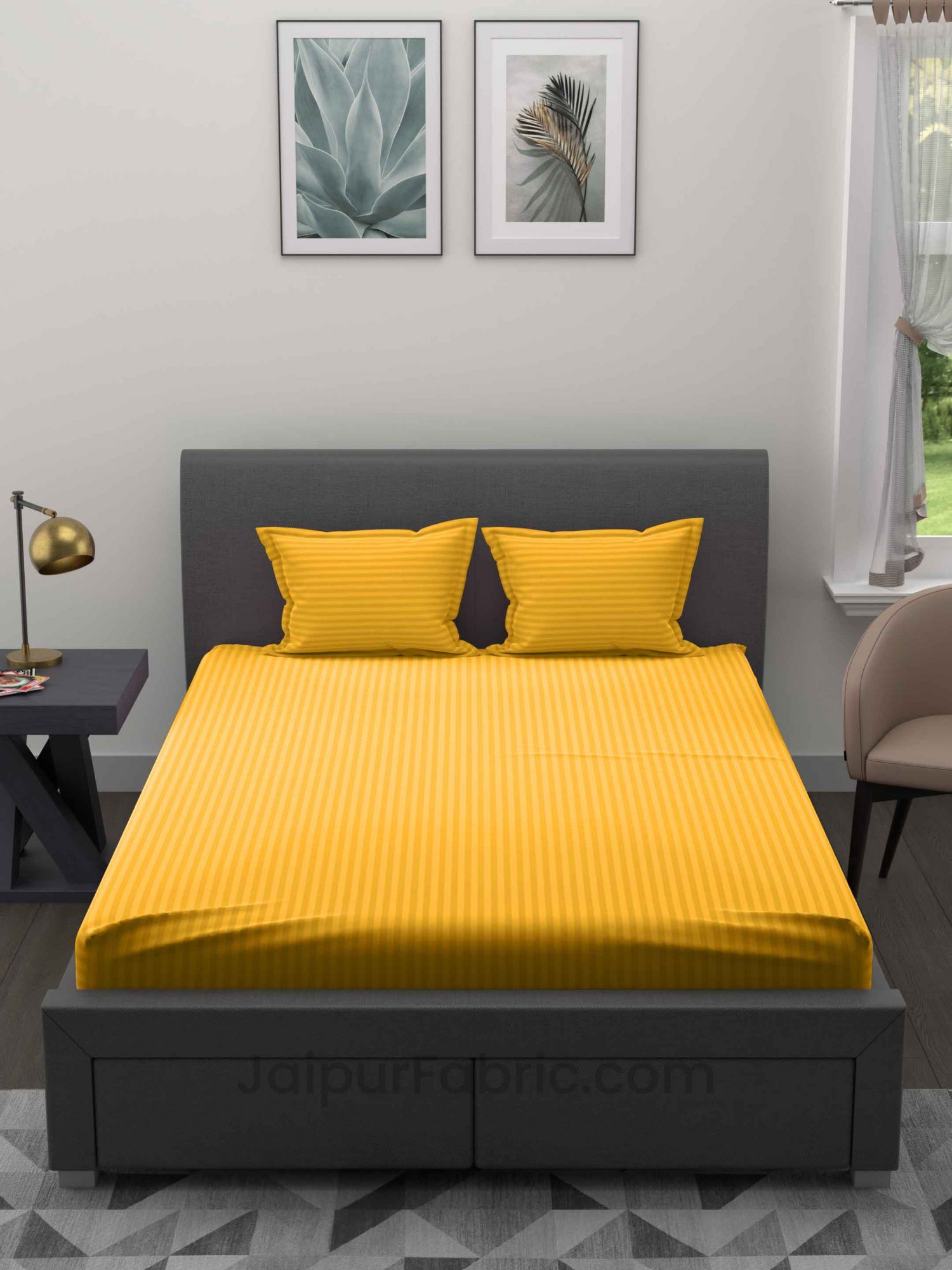 Mango Yellow Satin Stripes Double BedSheet