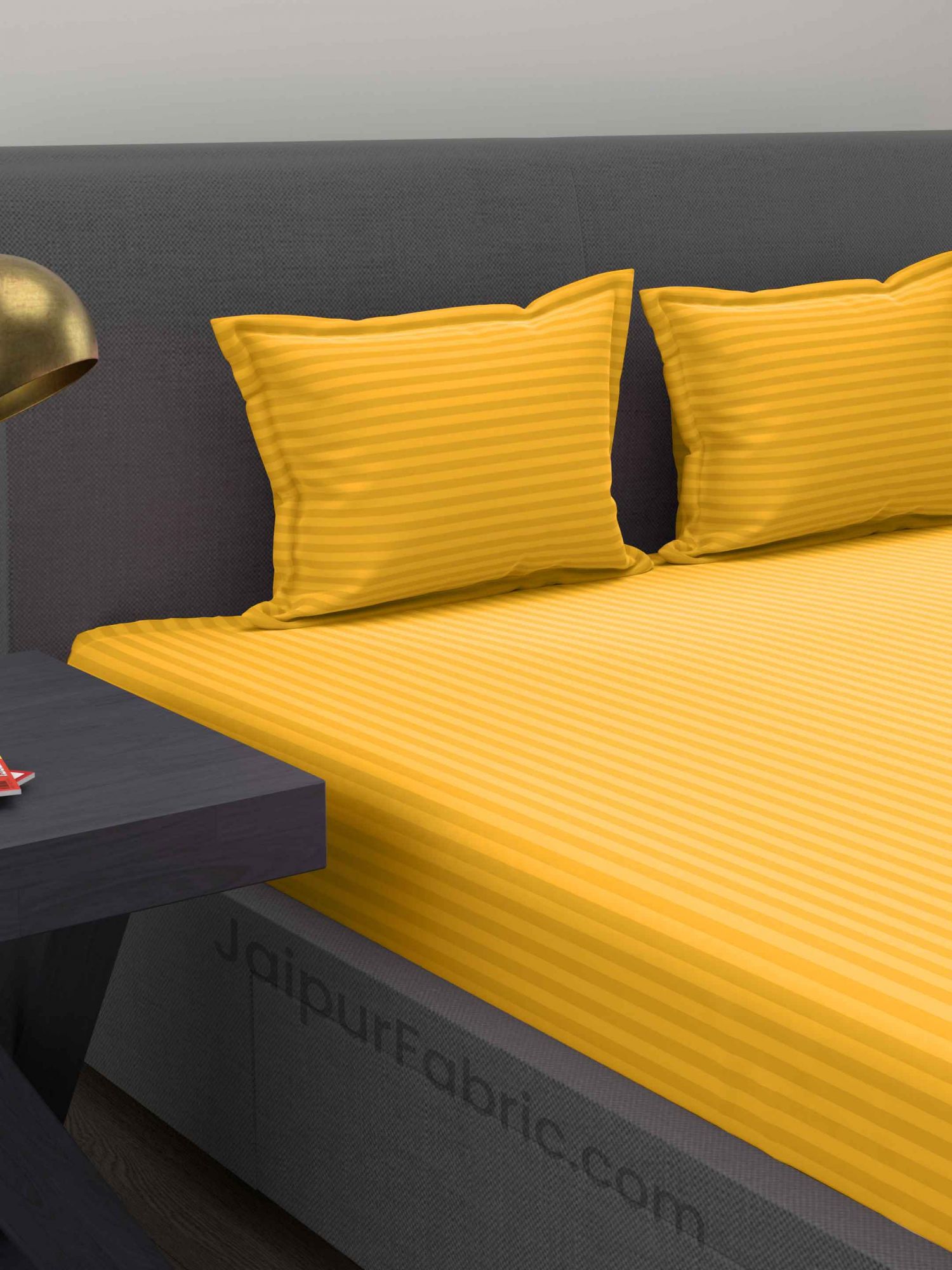 Mango Yellow Satin Stripes Double BedSheet