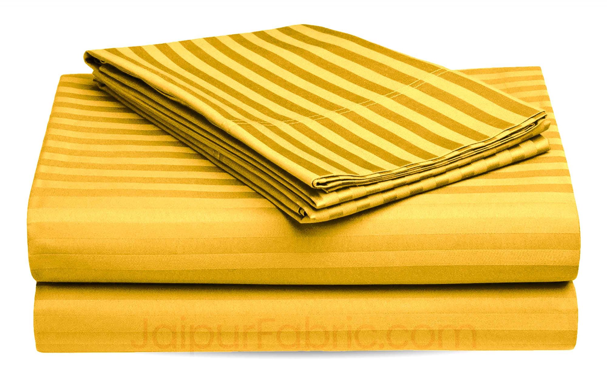 Mango Yellow Satin Stripes Double BedSheet