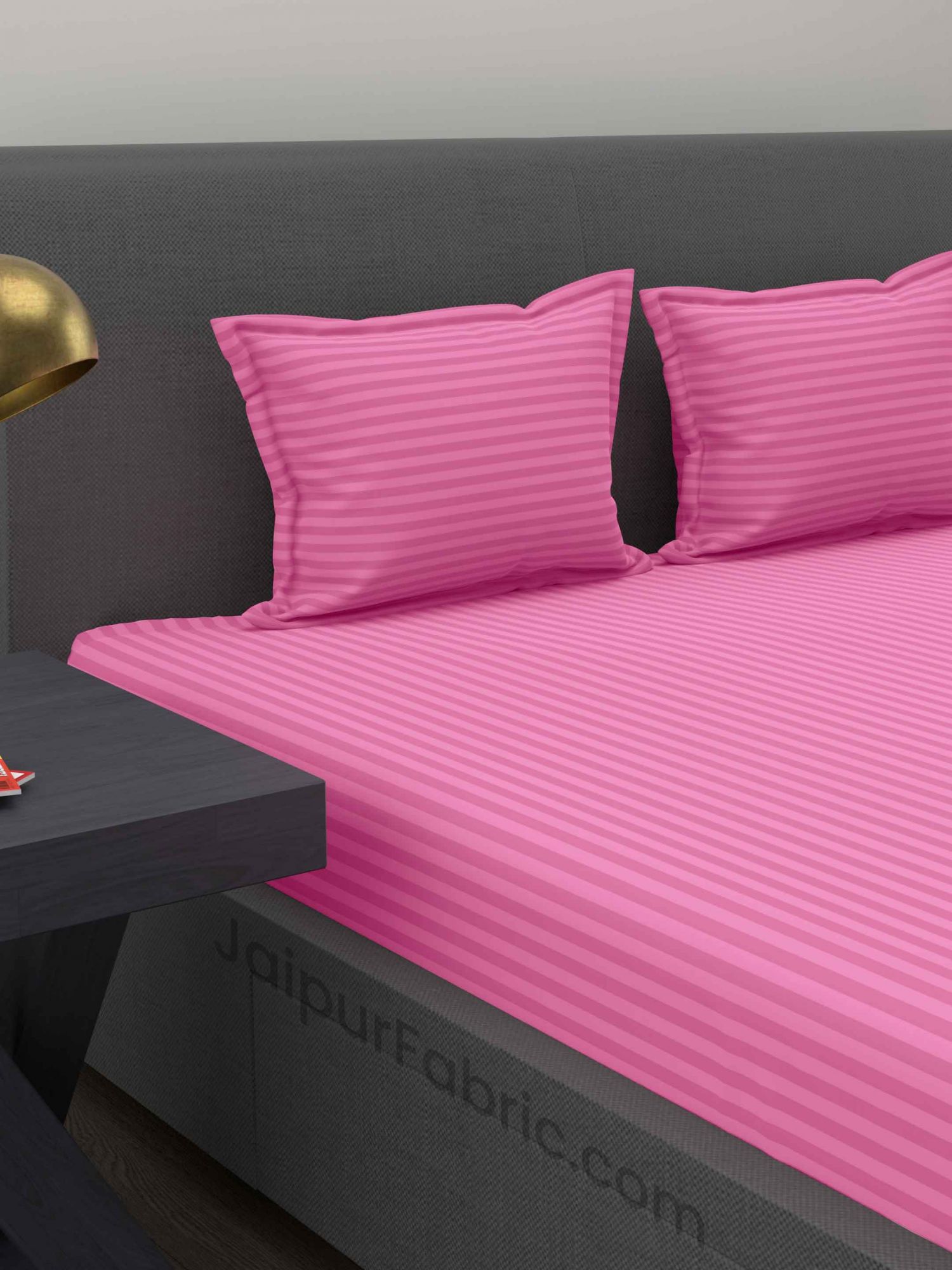 Rose Pink Satin Stripes Double BedSheet