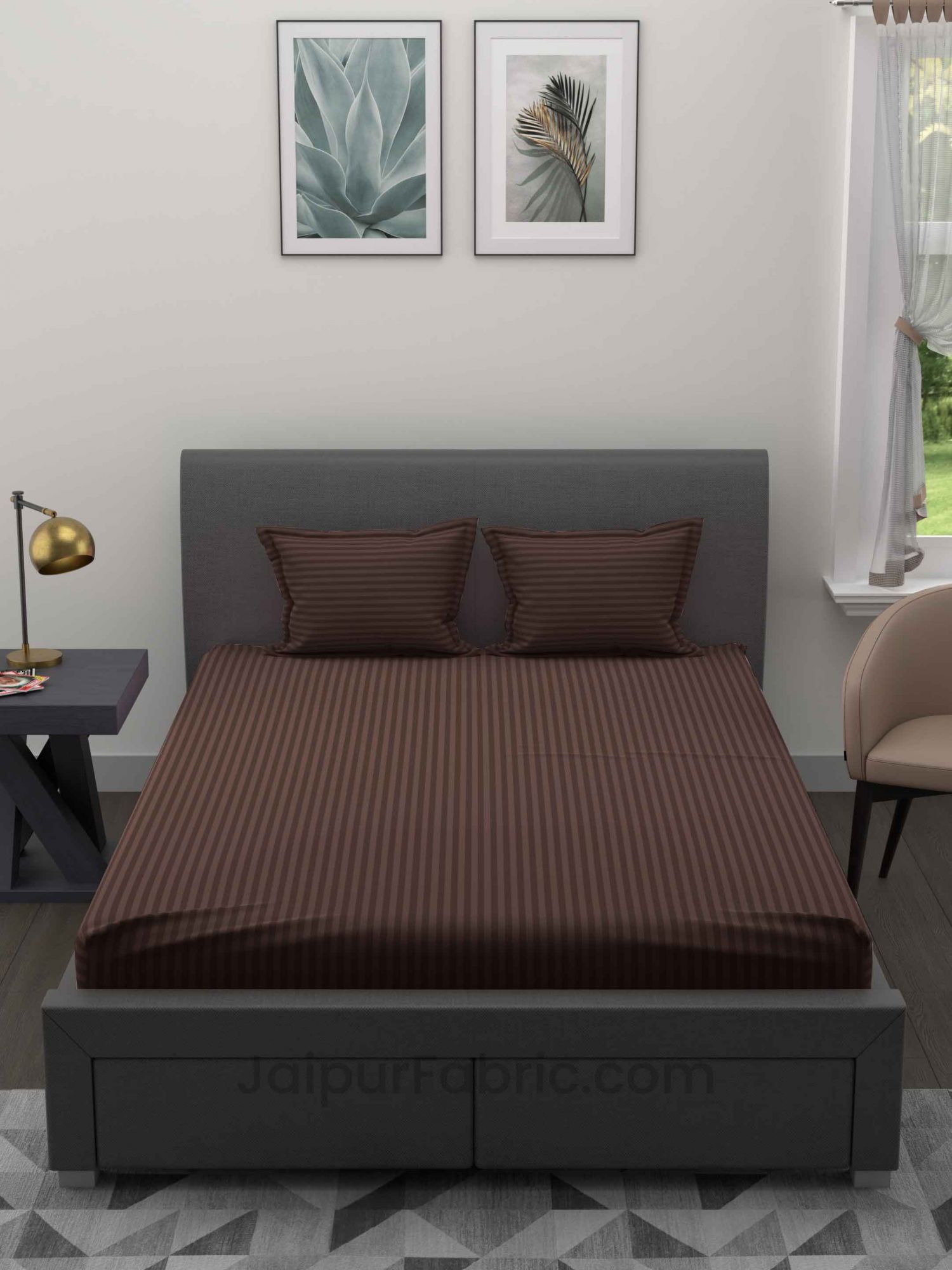 Dark Brown Satin Stripes Double BedSheet